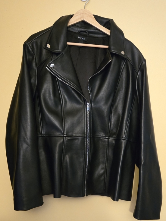 torrid Jackets & Blazers - torrid Black Faux Leather Peplum Jacket with Zip Front